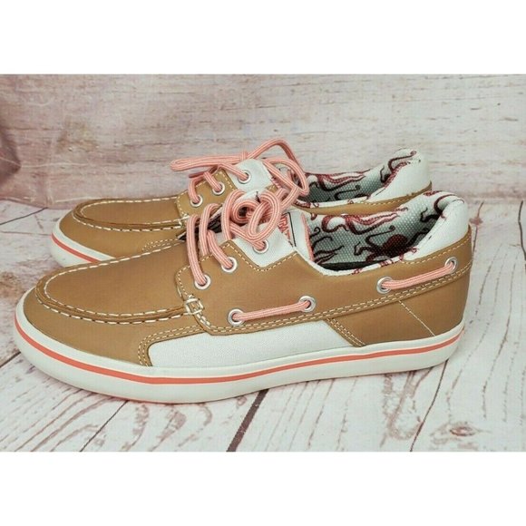 XTRATUF Salmon Sisters Finatic 2 Pink Tan Octopus Deck Shoes Size 7 - Picture 2 of 12
